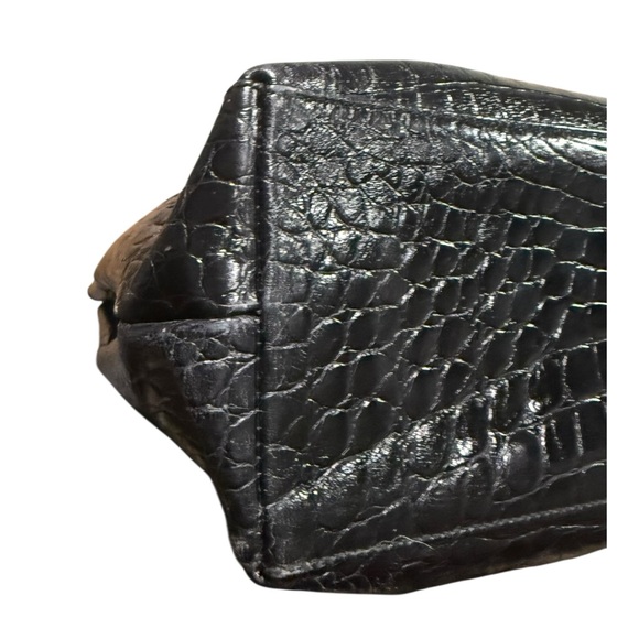 Salvatore Ferragamo Black Croc Embossed Leather Shoulder Bag Gold Hardware COA